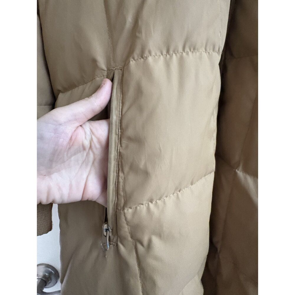 Vintage 90s Komitor Down Filled Long Puffer Jacket Tan Camel Winter Gorp Coat L - Picture 4 of 12